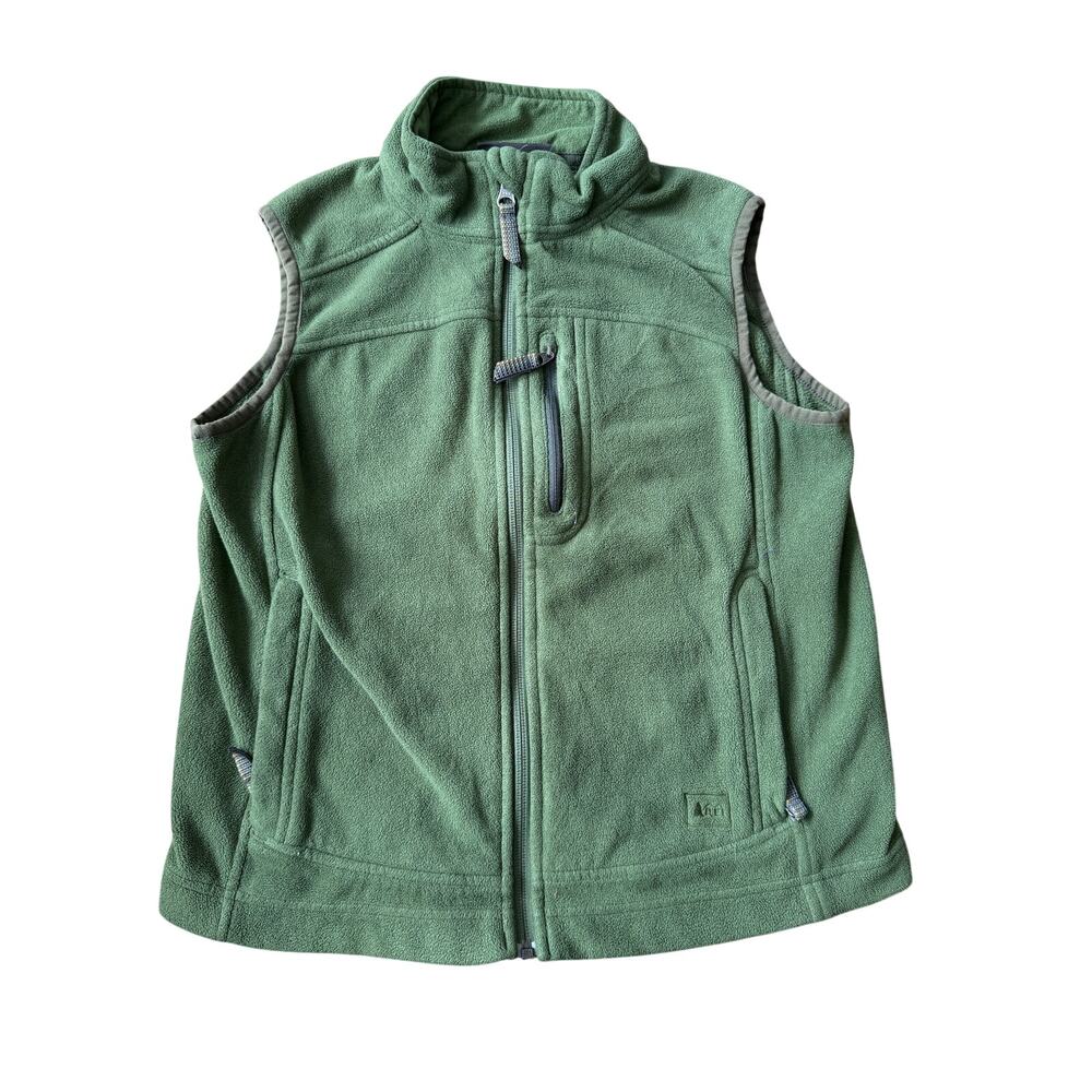 REI Co-op Fleece Vest Boys Size M 10/12 Olive Green Zip Pockets Outdoor